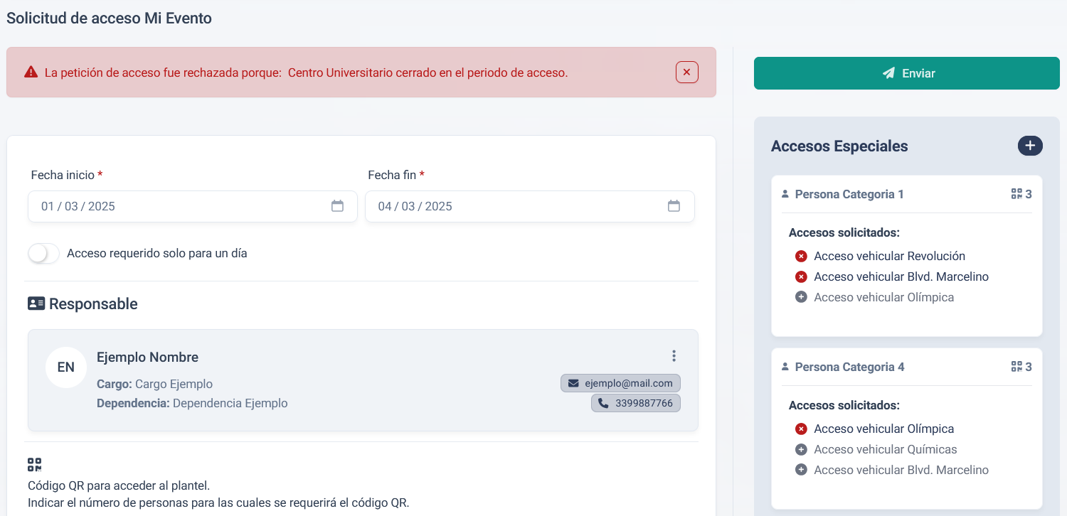 vista de gestión de acceso con rechazo