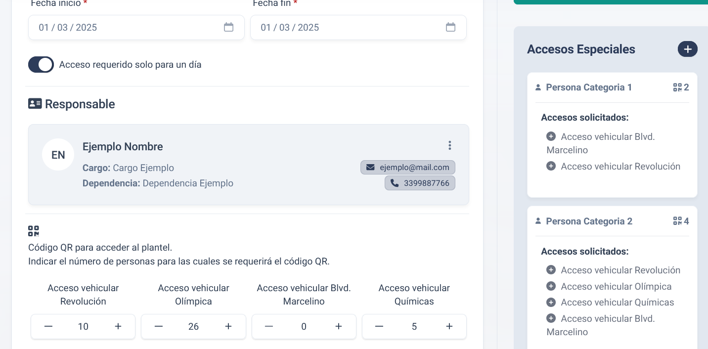 listado de accesos especiales