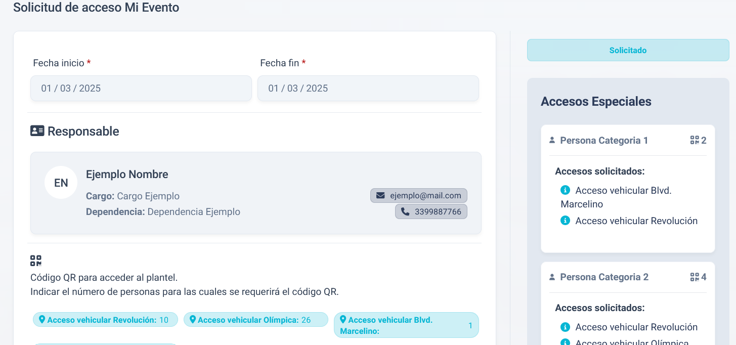 listado de accesos especiales solicitados
