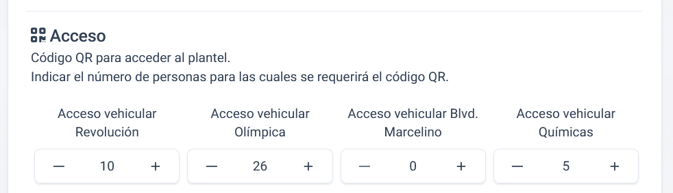 panel de cantidades de acceso