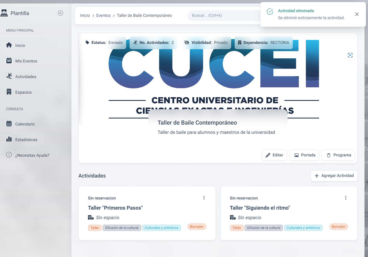 Confirmar eliminación de actividad
