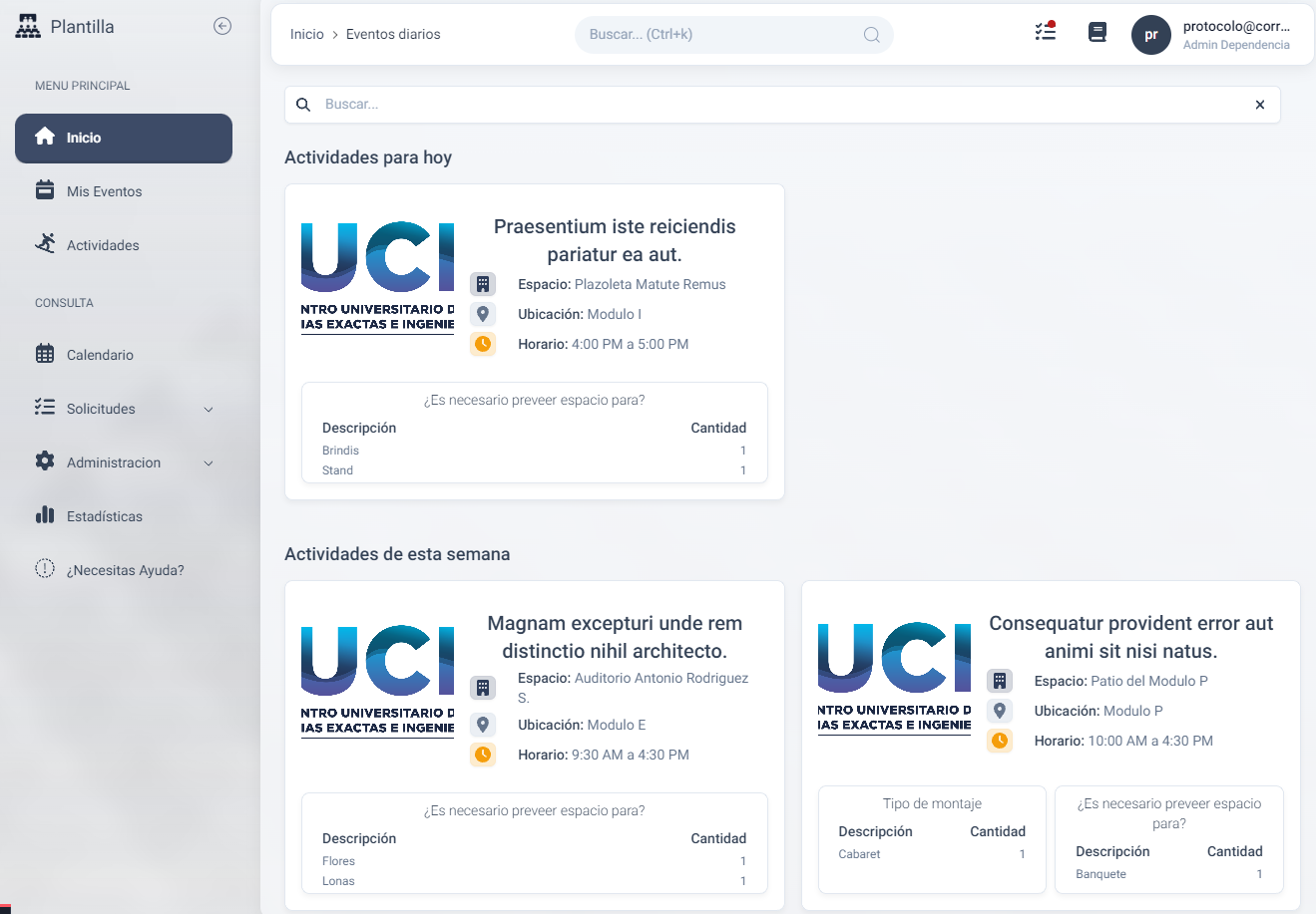 Vista de actividades diarias