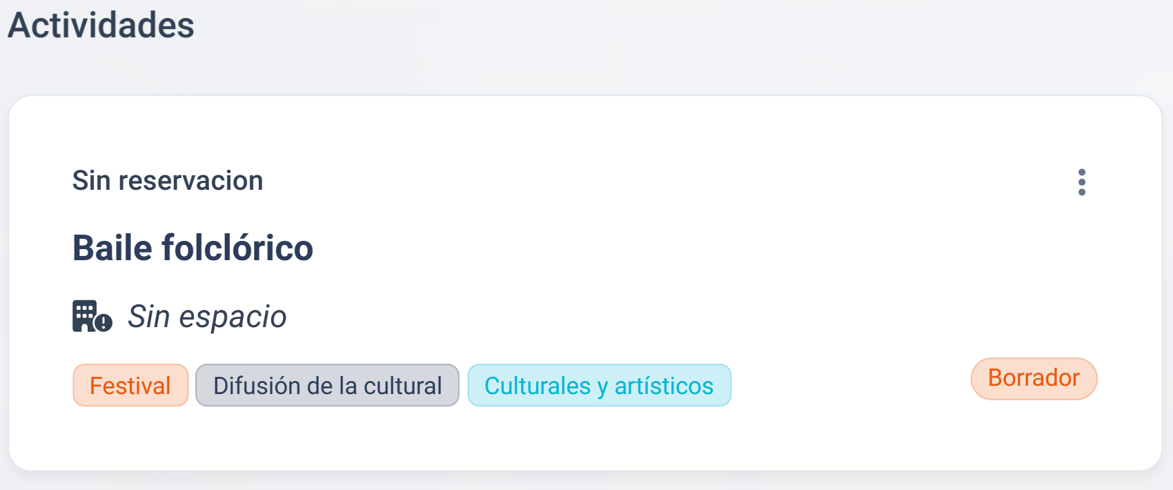 tarjeta de actividad