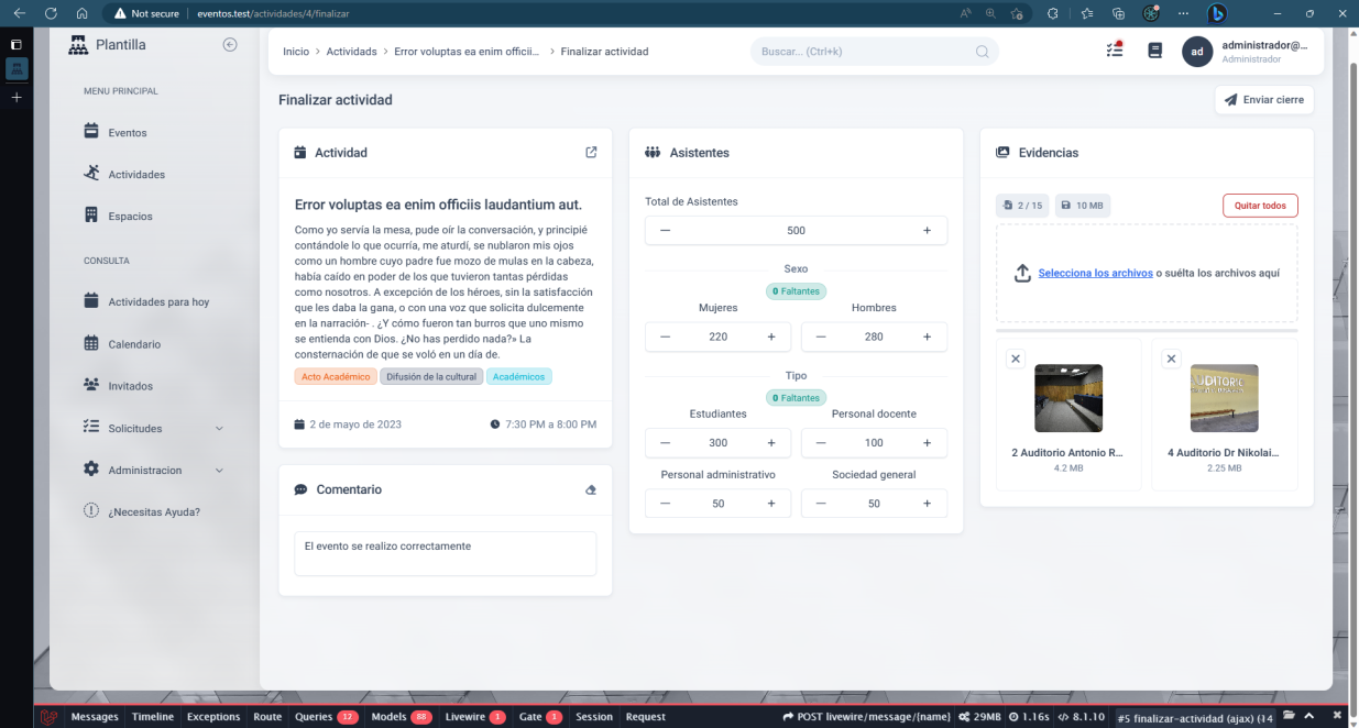 cierres una vez haya terminado el evento