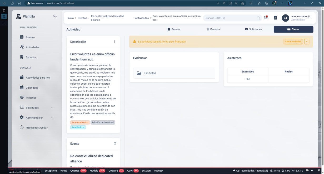 cierres sin finalizar el evento