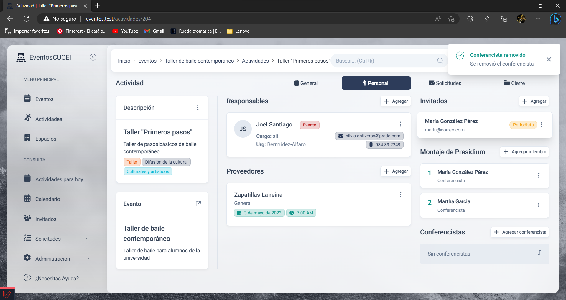 Eliminación de conferencistas