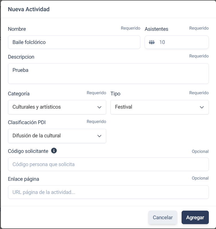 formulario de actividades
