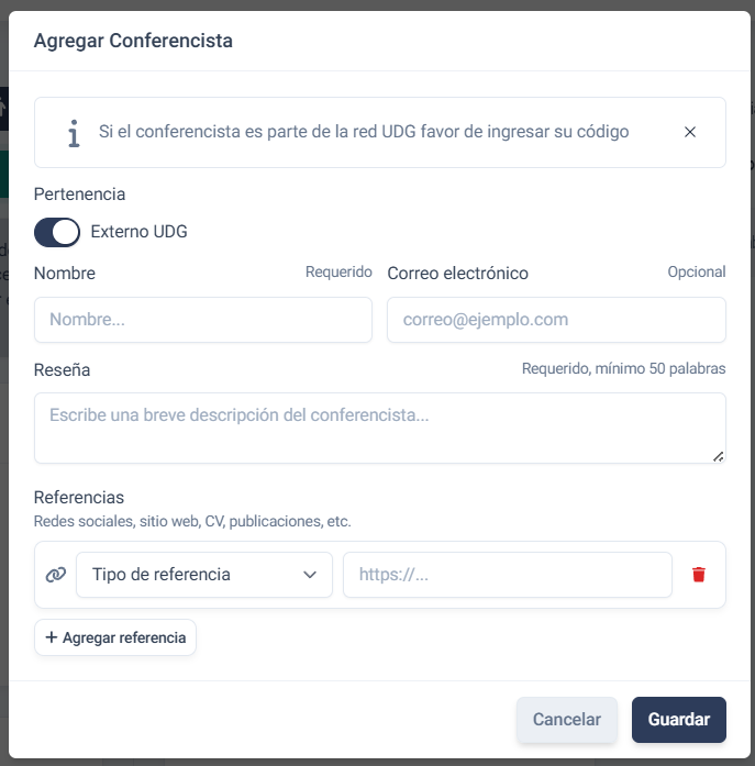 Formulario de conferencistas externos