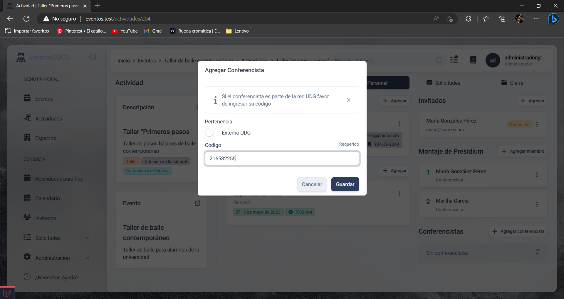 Formulario de conferencistas
