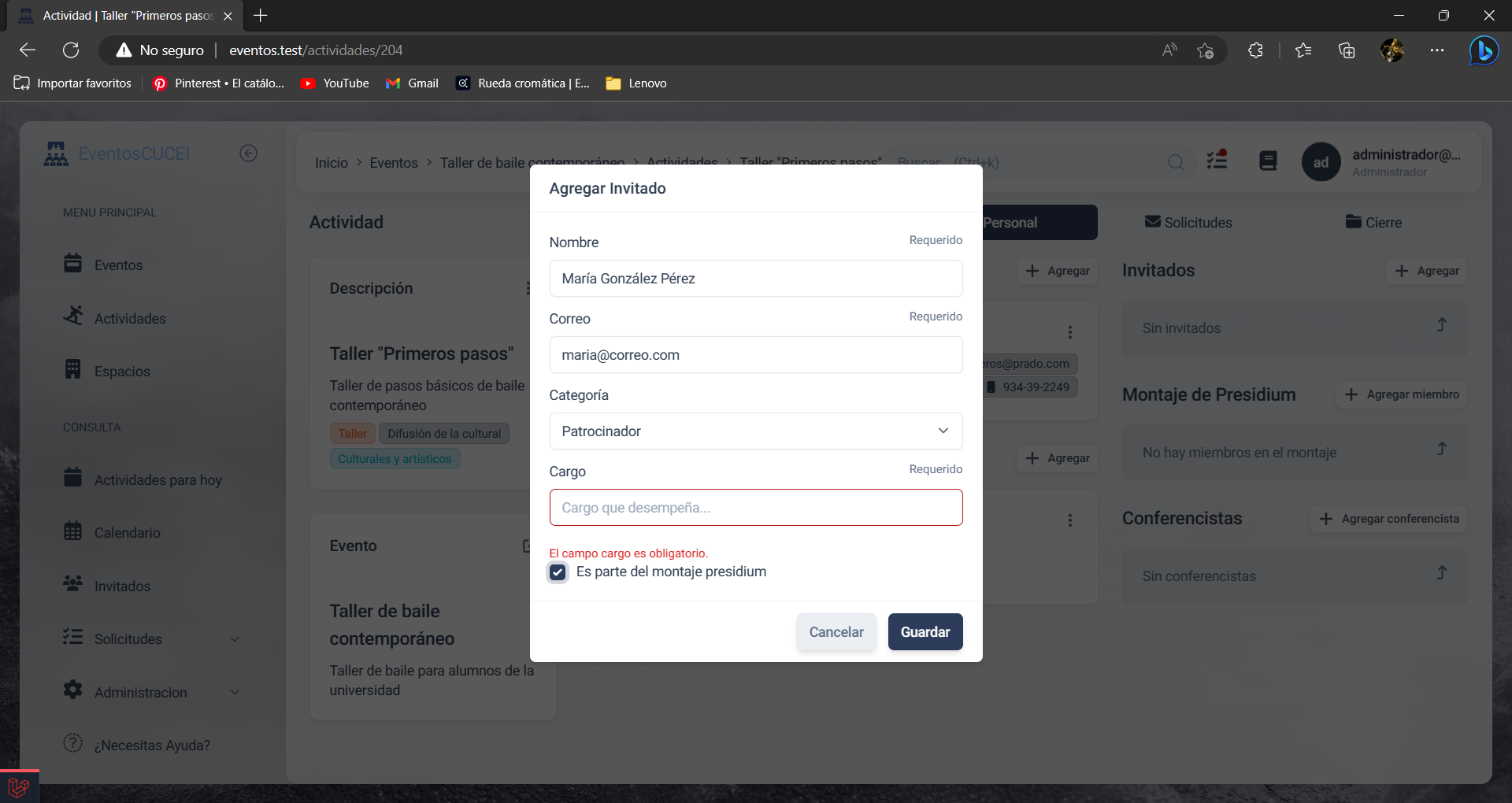 Formulario de invitados