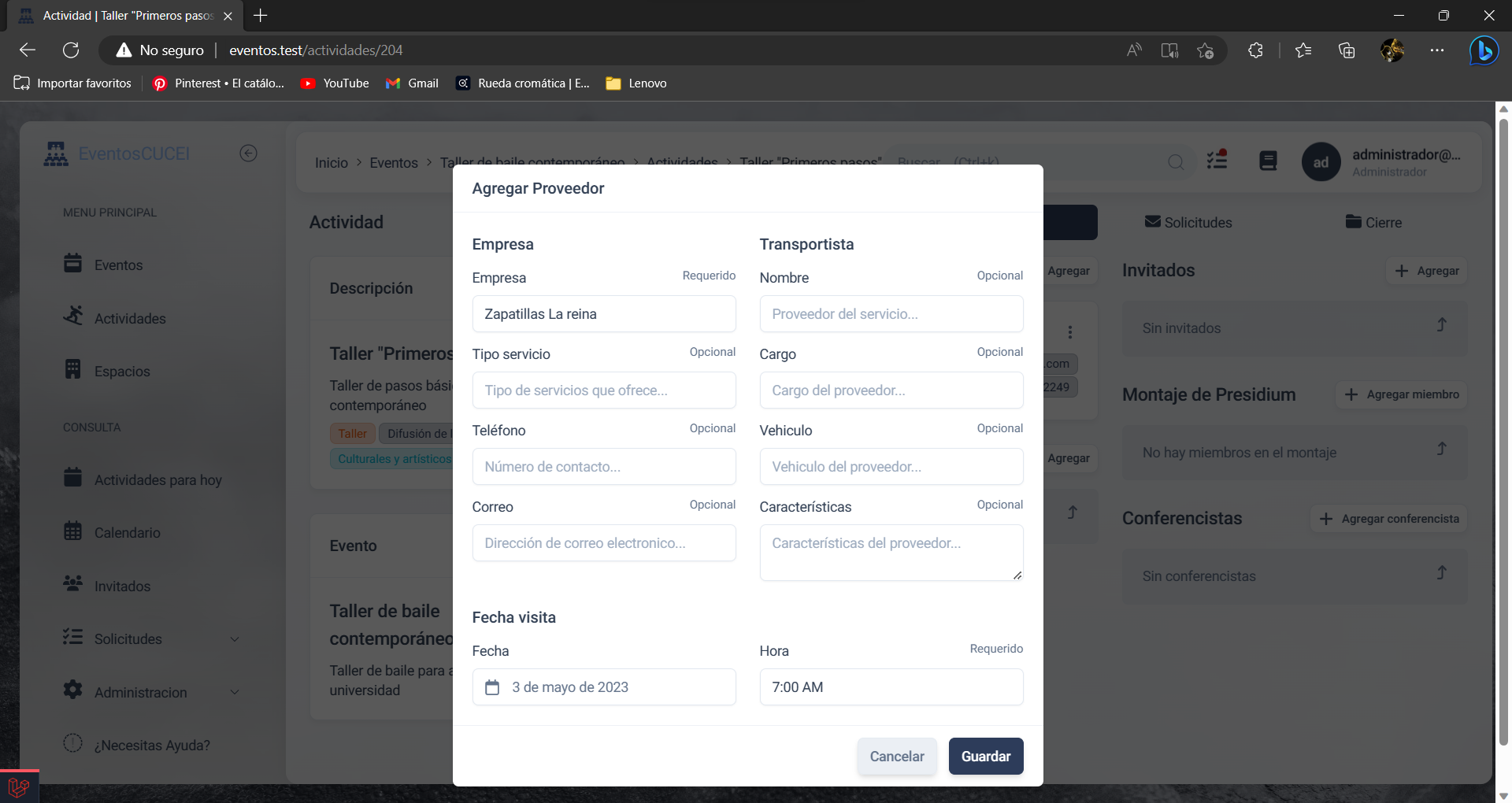 Formulario de proveedores