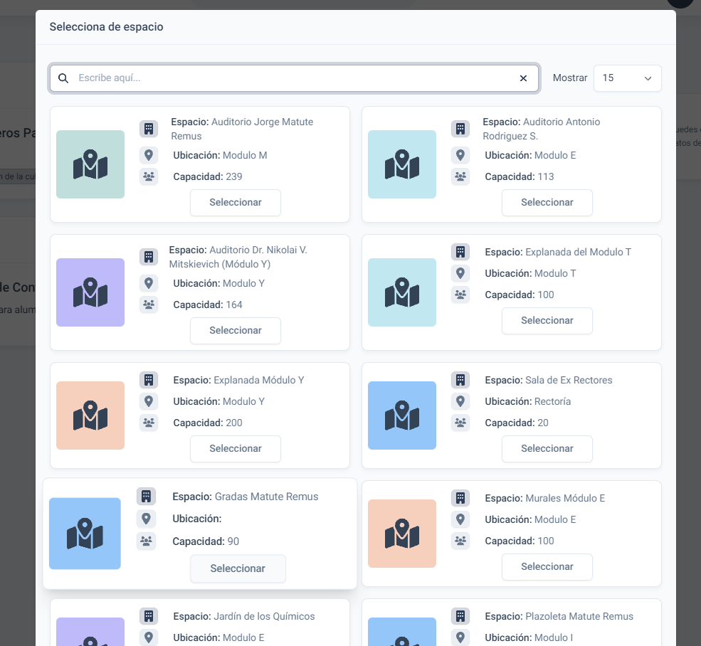 selección de espacio