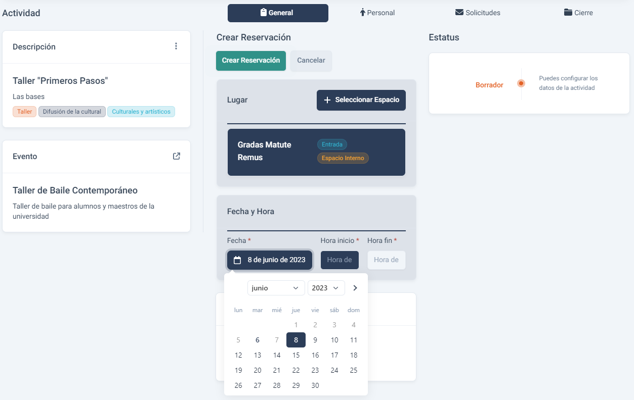 selección de horarios