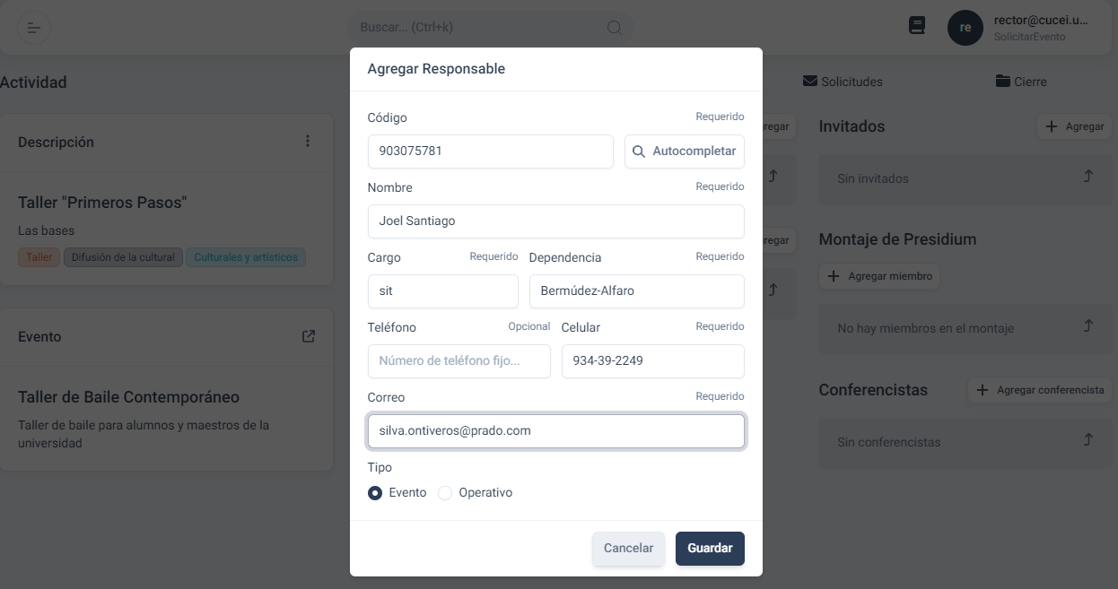 Formulario de responsables
