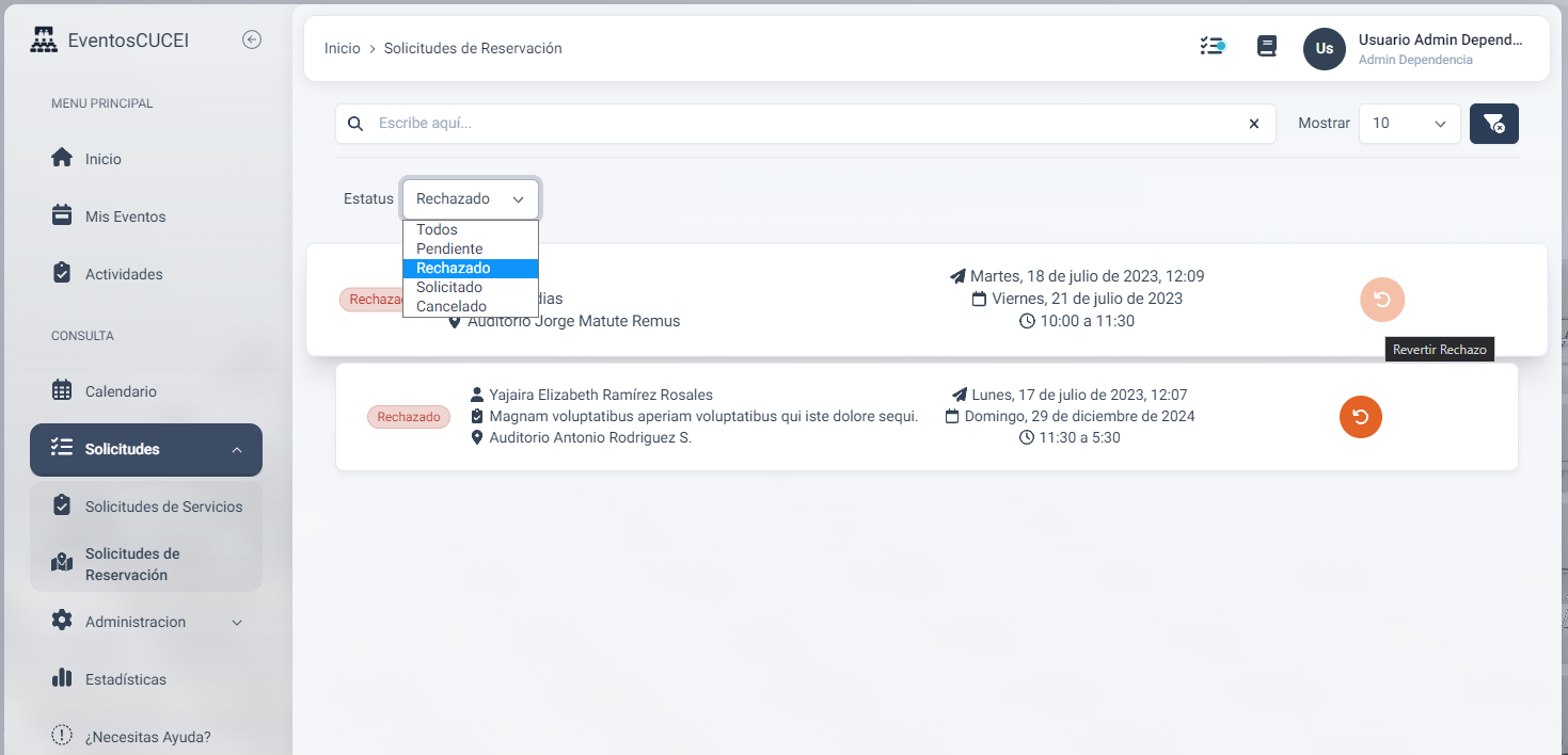 Demostración revertir rechazo