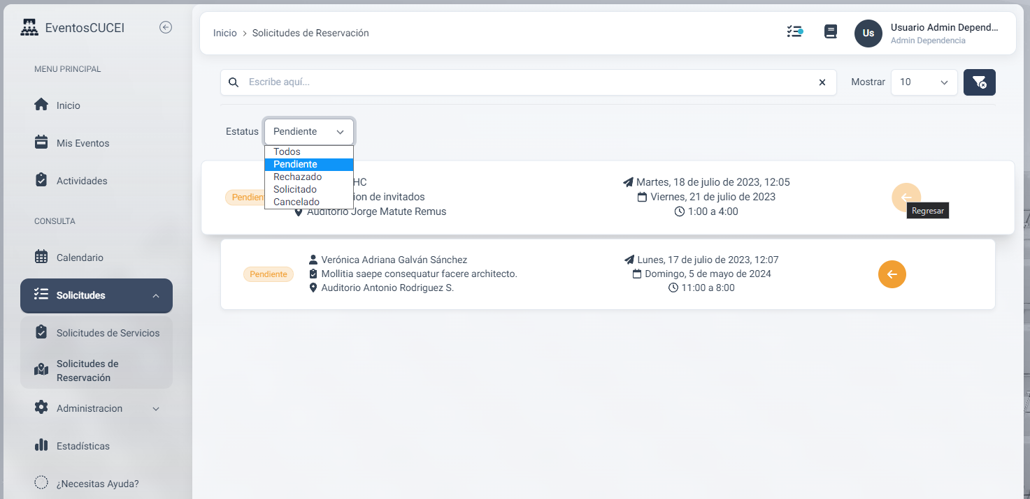 Demostración devolver a solicitado