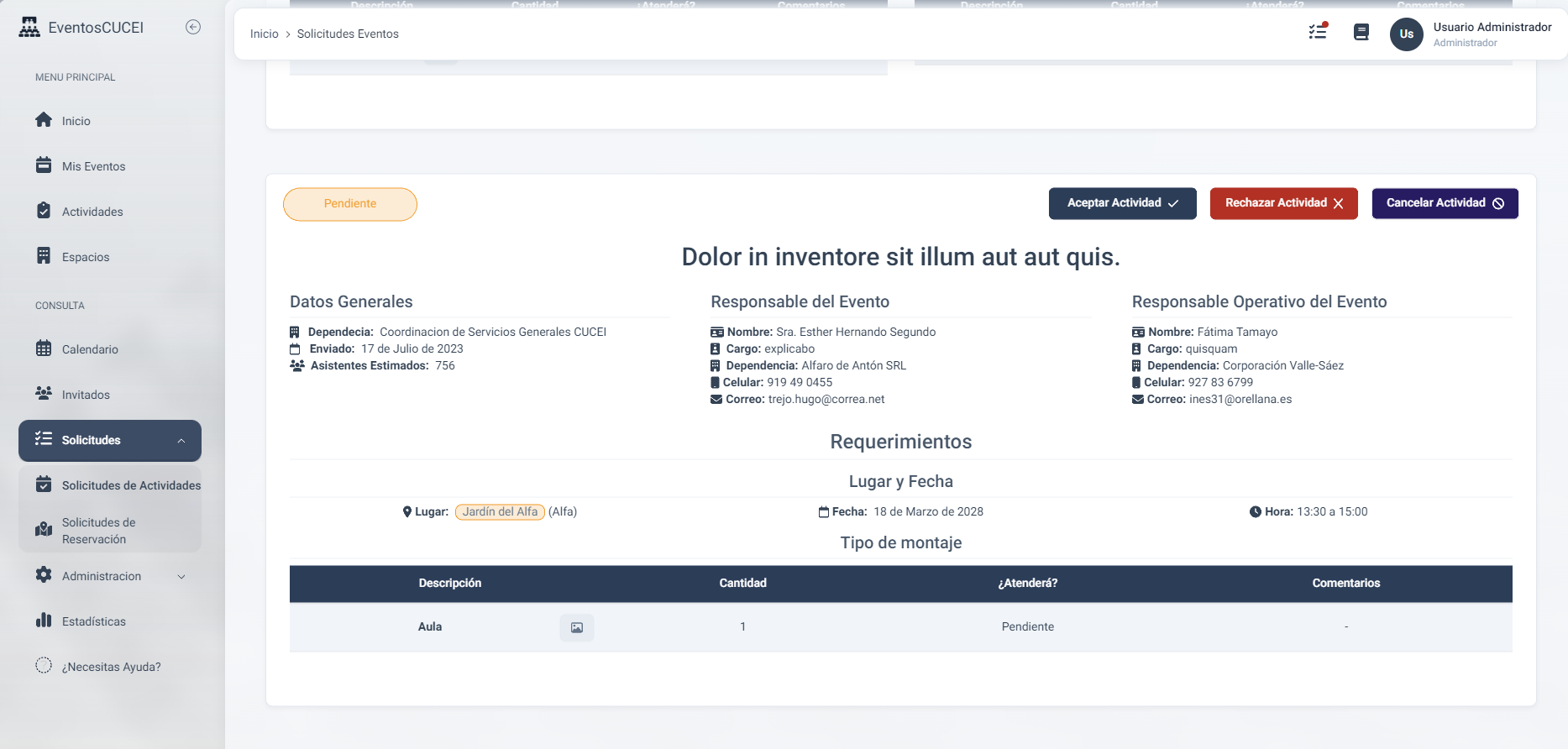 Solicitudes de actividad