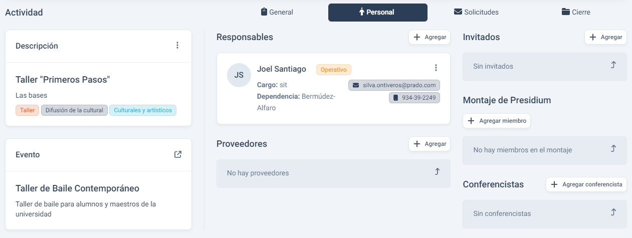 Tarjeta de responsable
