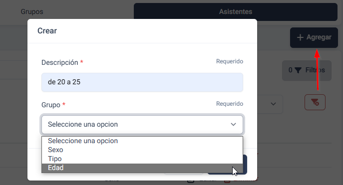 Formulario crear asistente