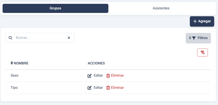 Vista pestaña grupos