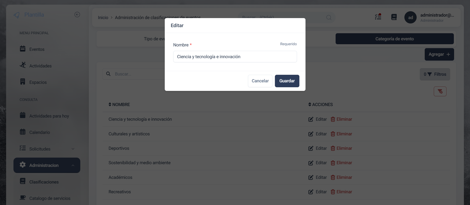 Edición de categorías