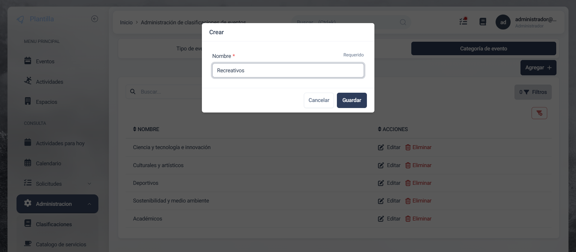 Formulario de categorias