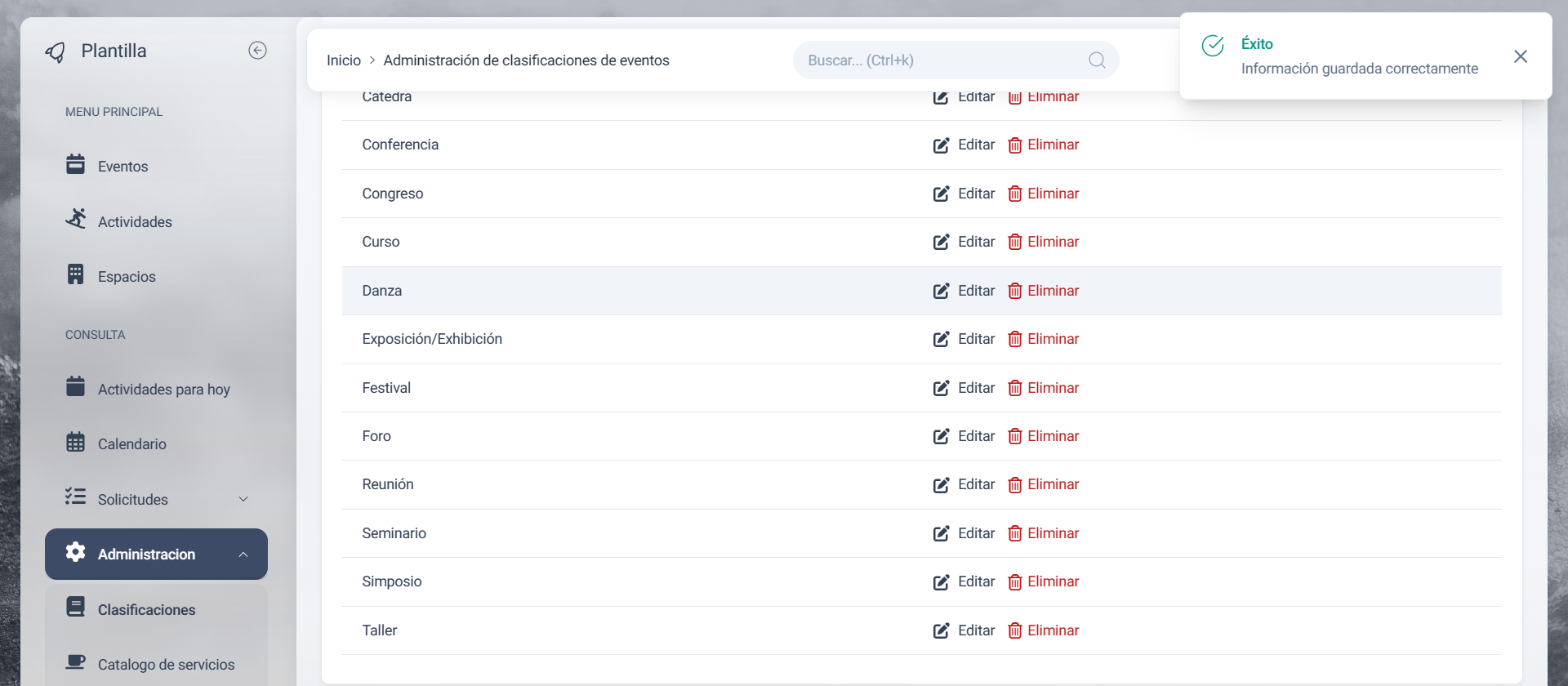 Tabla de tipo actualizada
