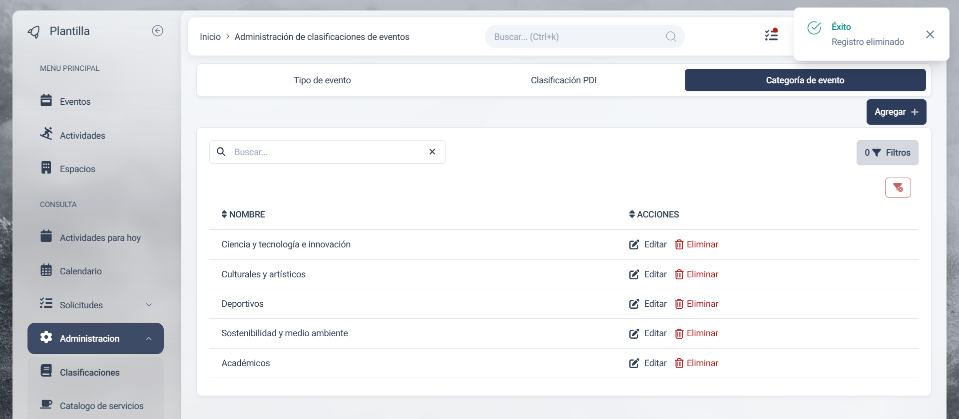 Tabla de categoría actualizada