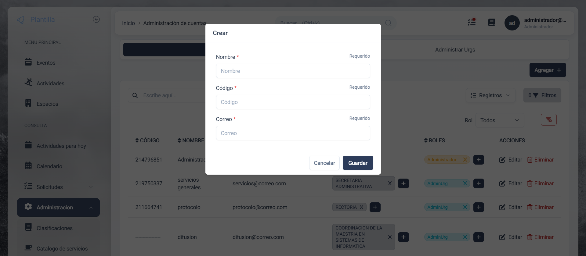 Formulario de cuentas
