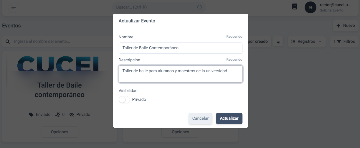 Formulario de edición de evento