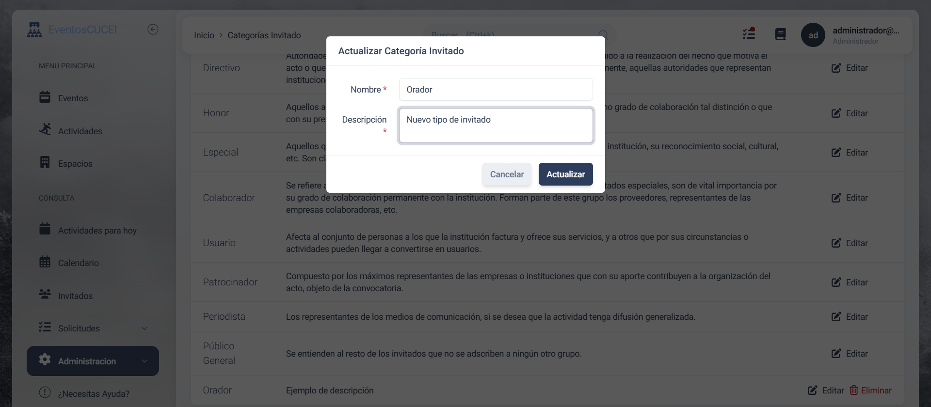 formulario de edición de categorías