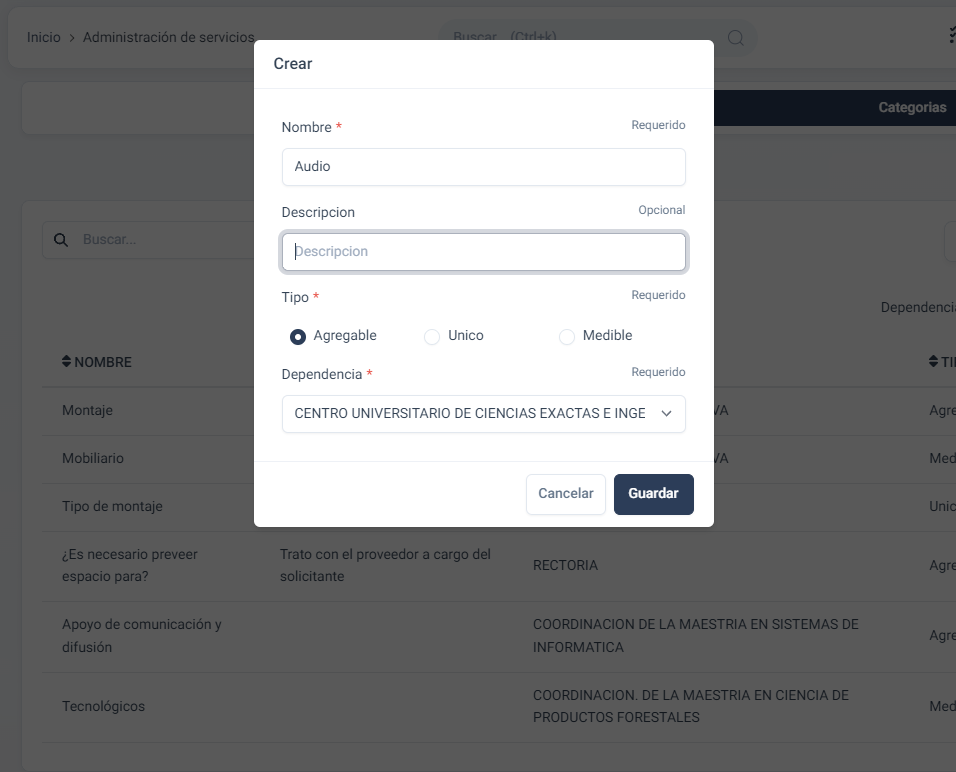 formulario de categorías