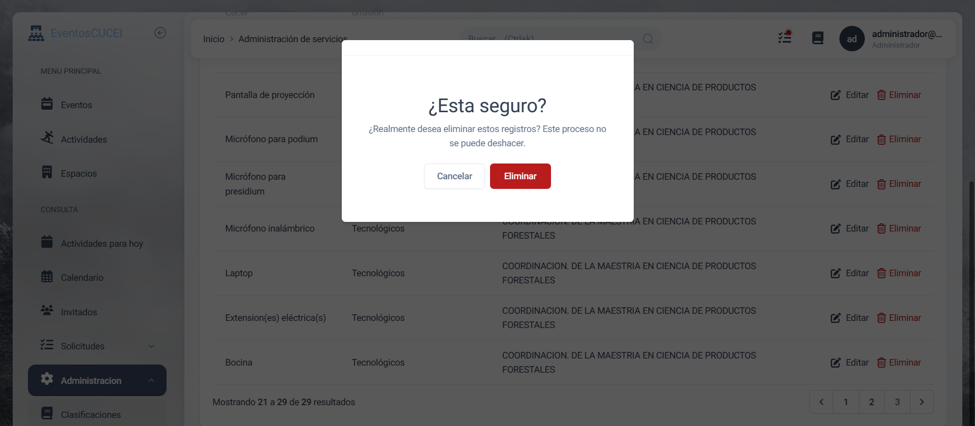 Eliminación de servicios