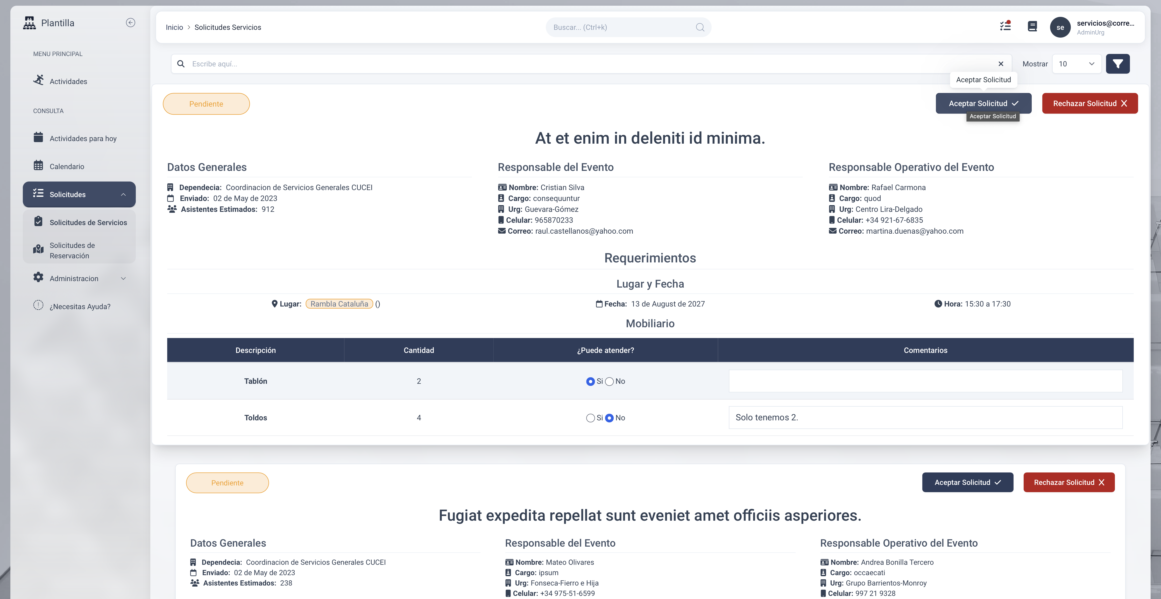 solicitudes de servicio